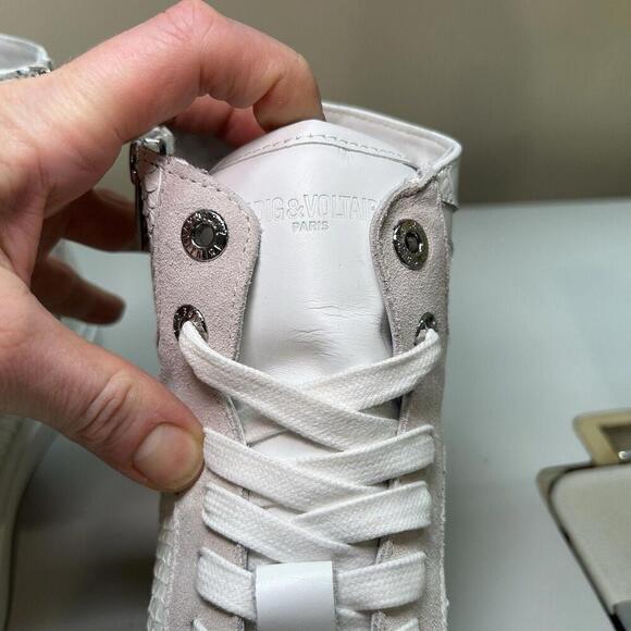 ZADIG & VOLTAIRE Zv1747 High Flash Keith Croc Blanc Leather Sneakers sz 39 $458 - Picture 12 of 15